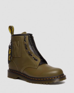 Dr Martens 1460 Ben Alpha Industries Nylon & Leather Støvletter Dame Olivengrønne Svarte | 93512-KUMG