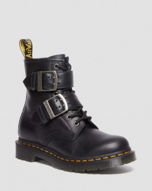 Dr Martens 1460 Buckle Pull Up Leather Støvletter Dame Svarte | 28604-YONU