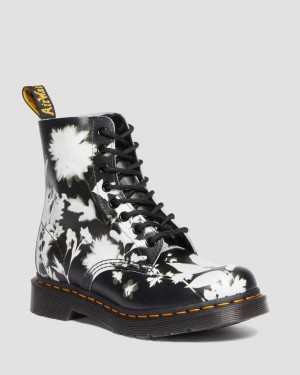 Dr Martens 1460 Pascal Floral Shadow Leather Støvletter Dame Svarte Hvite | 56098-OFPU