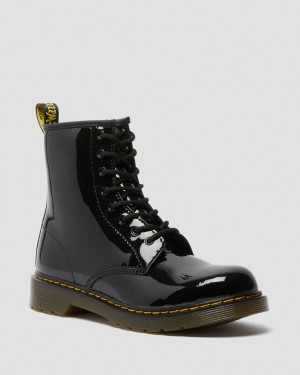 Dr Martens 1460 Patent Leather Snørestøvletter Barn Svarte | 87052-KSFW