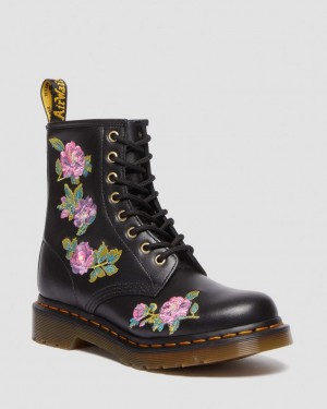 Dr Martens 1460 Vonda II Embroidered Floral Støvletter Dame Svarte | 90756-SBWL