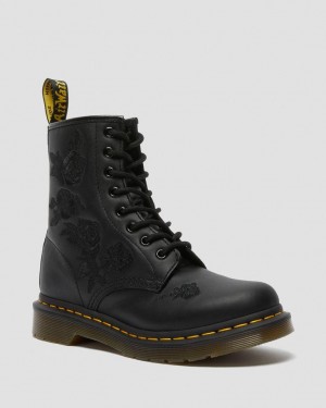 Dr Martens 1460 Vonda Mono Floral Støvletter Dame Svarte | 18053-MKEP