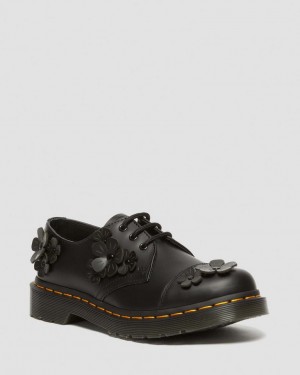 Dr Martens 1461 Flower Applique Leather Oxford Sko Dame Svarte | 67935-TUFY