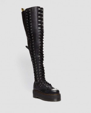 Dr Martens 28-Eye Extreme Max Virginia Leather Knee High Platform Støvler Dame Svarte | 19478-WAEI