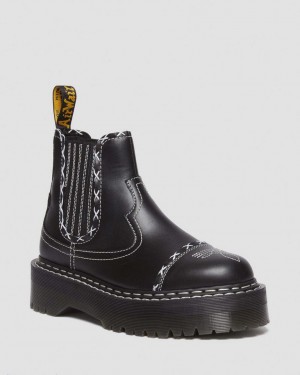 Dr Martens 2976 Gothic Americana Leather Platform Chelsea Støvler Dame Svarte | 14803-BLGT