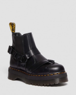 Dr Martens 2976 Harness Leather Platform Chelsea Støvler Dame Svarte | 20476-IQOX