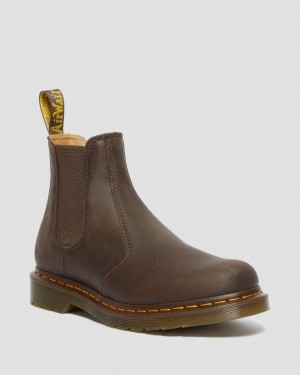 Dr Martens 2976 Yellow Stitch Crazy Horse Leather Støvletter Herre Mørke Brune | 29147-NIPL