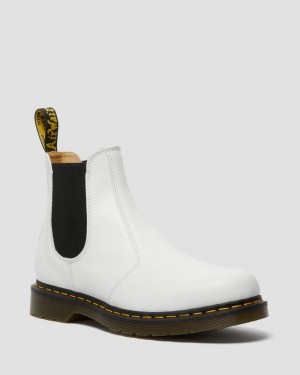 Dr Martens 2976 Yellow Stitch Smooth Leather Chelsea Støvler Dame Hvite | 26194-VYWE