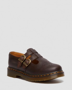 Dr Martens 8065 Crazy Horse Leather Mary Jane Sko Dame Mørke Brune | 18960-EYUS