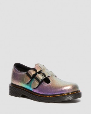 Dr Martens 8065 Rainbow Crinkle Leather Mary Jane Sko Barn Multicolor | 71485-BHKJ