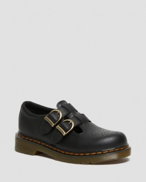 Dr Martens 8065 Softy T Leather Mary Jane Sko Barn Svarte | 93657-AIMV