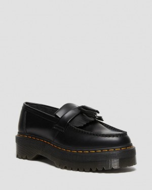 Dr Martens Adrian Leather Platform Tassel Loafers Dame Svarte | 87403-LKIQ