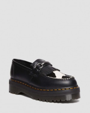 Dr Martens Adrian Snaffle Hair On & Leather Cow Print Kiltie Loafers Dame Svarte | 67320-MIFL