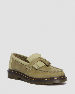 Dr Martens Adrian Tumbled Nubuck Leather Tassel Loafers Dame Olivengrønne | 01695-WUNI