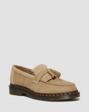 Dr Martens Adrian Tumbled Nubuck Leather Tassel Loafers Dame Brune | 78306-SBNC