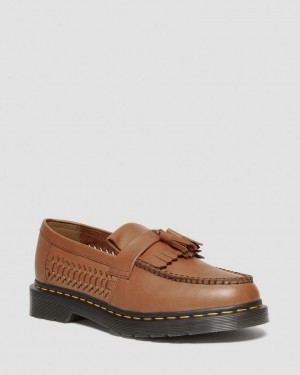 Dr Martens Adrian Woven Leather Tassel Loafers Dame Brune | 95382-MTRH