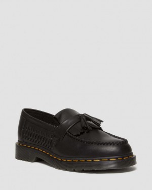 Dr Martens Adrian Woven Leather Tassel Loafers Dame Svarte | 49170-MGVF