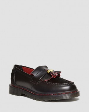 Dr Martens Adrian Year of the Dragon Hair-On Tassel Loafers Herre Svarte Rød Svarte | 35067-UYMQ