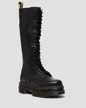 Dr Martens Audrick 20-Eye Leather Knee High Platform Støvler Dame Svarte | 72195-LTAZ