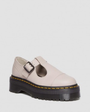 Dr Martens Bethan Pisa Leather Platform Mary Jane Sko Dame Grå Brune | 05286-OKIT