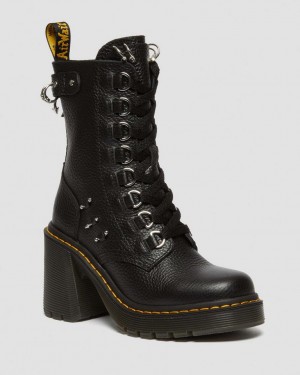 Dr Martens Chesney Piercing Leather Flared Heel Chelsea Støvler Dame Svarte | 51867-GCRS