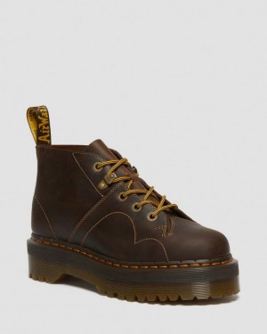 Dr Martens Church Arc Crazy Horse Platform Monkey Støvletter Dame Mørke Brune | 49172-KXOP