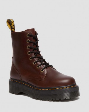 Dr Martens Jadon Boot Pull Up Leather Støvletter Dame Mørke Brune | 15780-QYDU