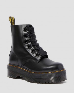 Dr Martens Molly Leather Platform Støvler Dame Svarte | 13690-DNBC