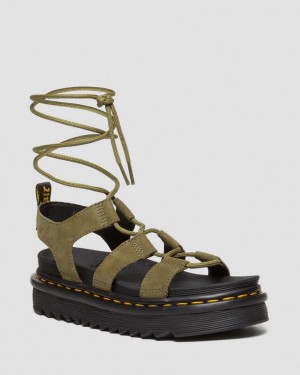 Dr Martens Nartilla Tumbled Nubuck Leather Gladiator Sandaler Dame Olivengrønne | 38405-RWPB