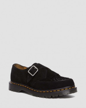 Dr Martens Ramsey Suede Kiltie Buckle Platform Sko Dame Svarte | 81029-CLUV