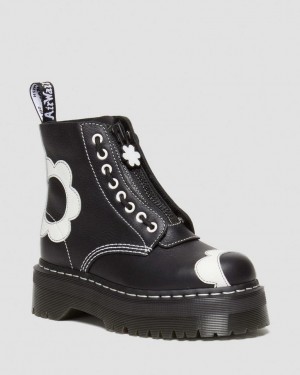 Dr Martens Sinclair Flower Pisa Leather Platform Støvler Dame Svarte Hvite | 35927-ZABL