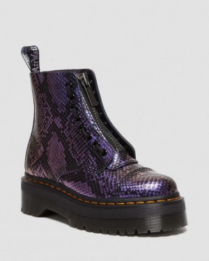 Dr Martens Sinclair Snake Print Emboss Leather Platform Støvler Dame Svarte Multicolor | 74658-CZHT