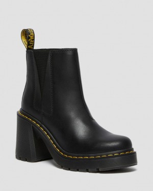 Dr Martens Spence Leather Flared Heel Chelsea Støvler Dame Svarte | 67915-UVLB