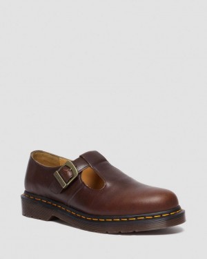 Dr Martens T-Bar Regency Leather Mary Jane Sko Dame Mørke Brune | 92430-GMPE