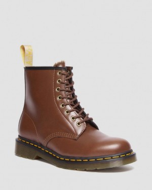 Dr Martens Vegan 1460 Faux Fur Lined Støvletter Dame Brune | 74320-NICF