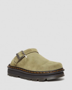 Dr Martens Zebzag Suede Casual Slingback Platform Mules Dame Olivengrønne | 64095-XMEL