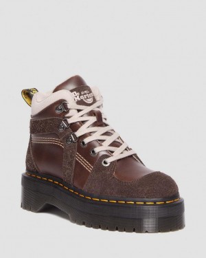 Dr Martens Zuma Leather & Suede Hiker Style Støvletter Dame Mørke Brune | 87143-XNAH