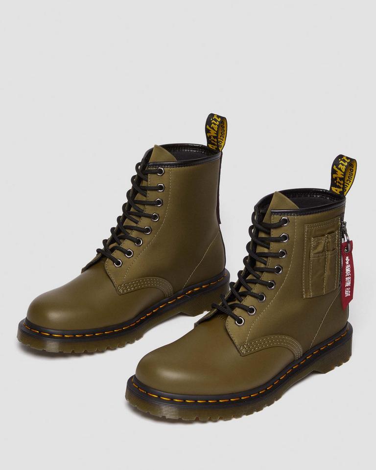 Dr Martens 1460 Ben Alpha Industries Nylon & Leather Støvletter Dame Olivengrønne Svarte | 93512-KUMG