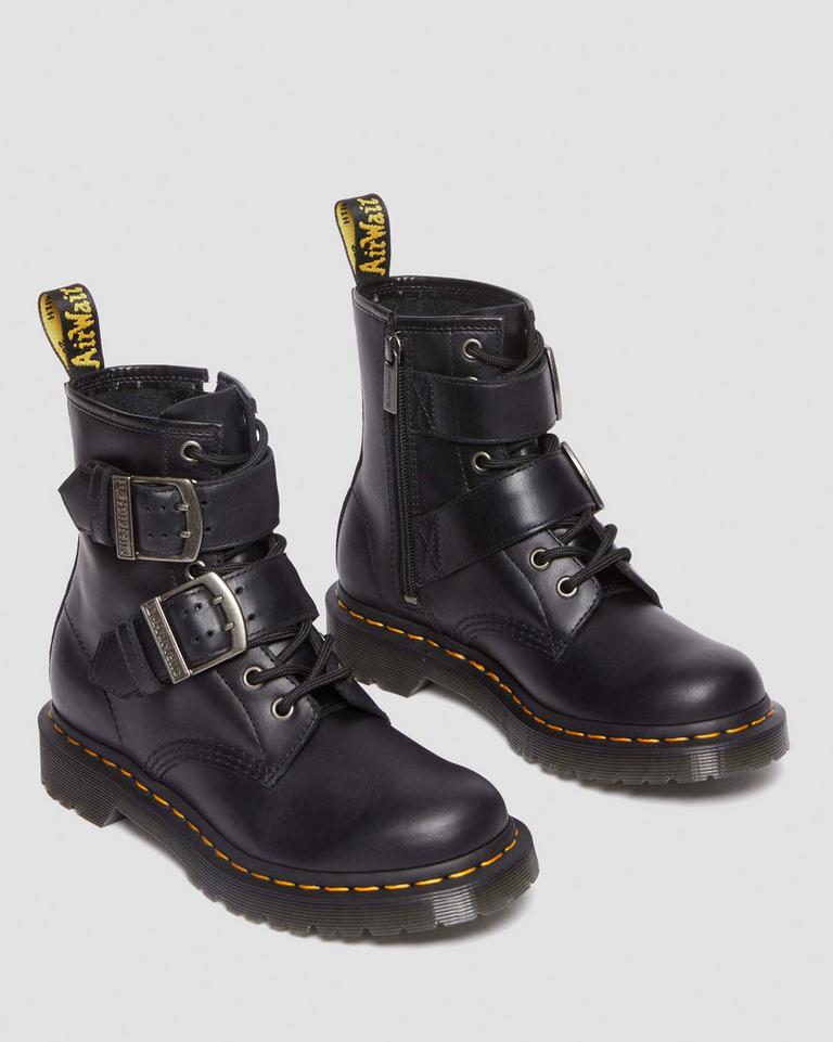 Dr Martens 1460 Buckle Pull Up Leather Støvletter Dame Svarte | 28604-YONU