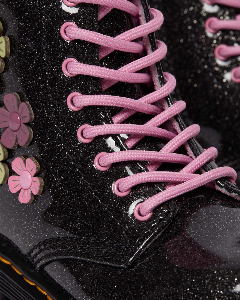 Dr Martens 1460 Glitter & Flower Applique Snørestøvletter Barn Svarte Multicolor | 23860-DWUJ