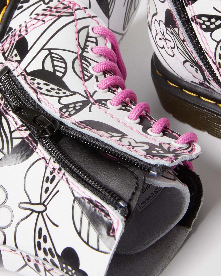 Dr Martens 1460 Meadow Print Leather Snørestøvletter Barn Hvite | 28069-WLUE