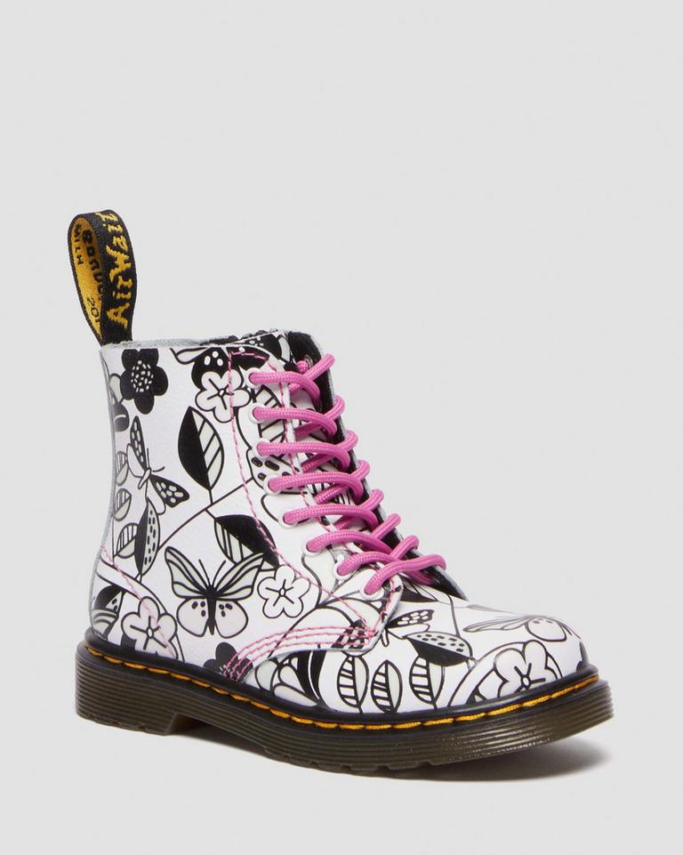 Dr Martens 1460 Meadow Print Leather Snørestøvletter Barn Hvite | 28069-WLUE