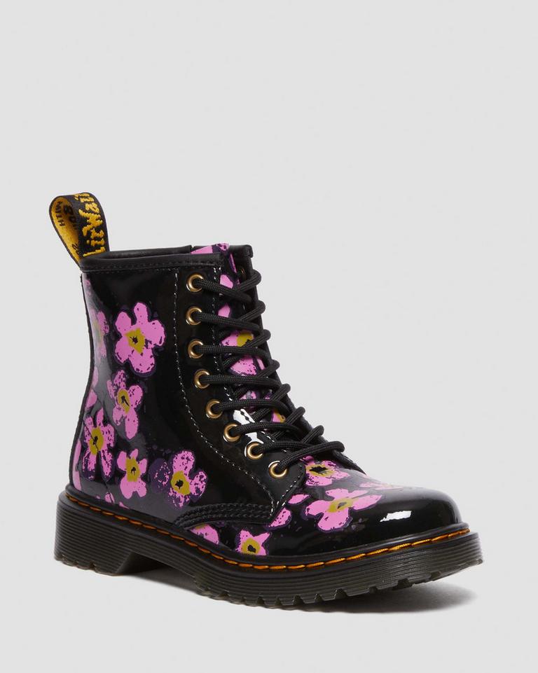 Dr Martens 1460 Pansy Patent Leather Snørestøvletter Barn Svarte | 68705-LZHI