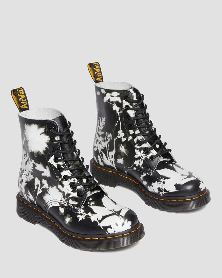 Dr Martens 1460 Pascal Floral Shadow Leather Støvletter Dame Svarte Hvite | 56098-OFPU