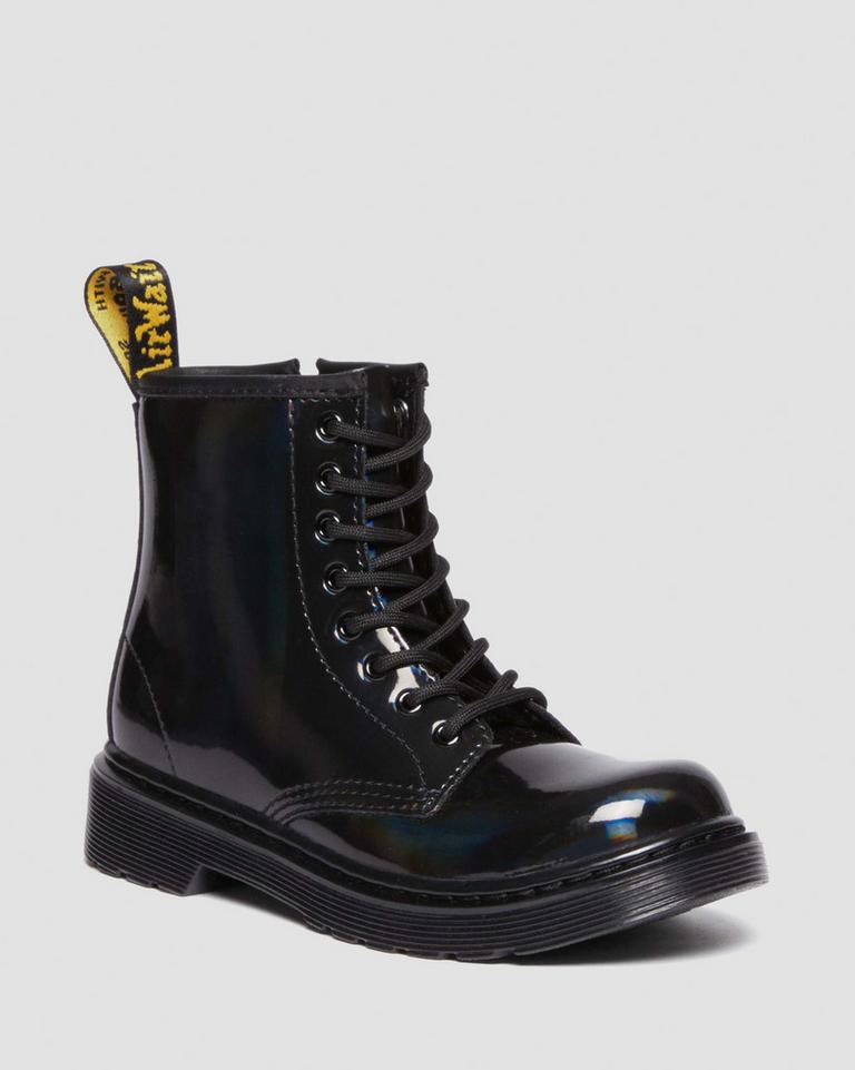 Dr Martens 1460 Rainbow Patent Leather Snørestøvletter Barn Svarte Multicolor | 71954-ZTCU