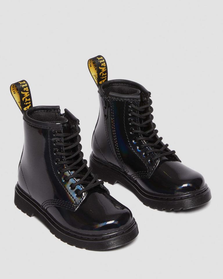 Dr Martens 1460 Rainbow Patent Leather Snørestøvletter Barn Svarte Multicolor | 12637-CZVN