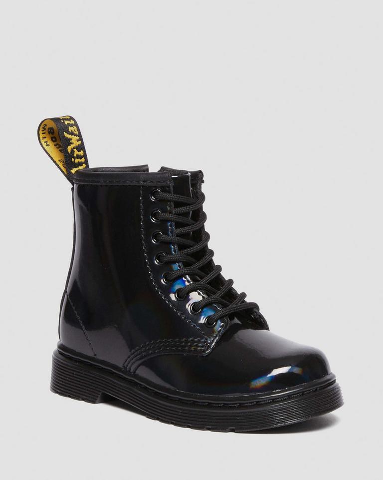 Dr Martens 1460 Rainbow Patent Leather Snørestøvletter Barn Svarte Multicolor | 12637-CZVN