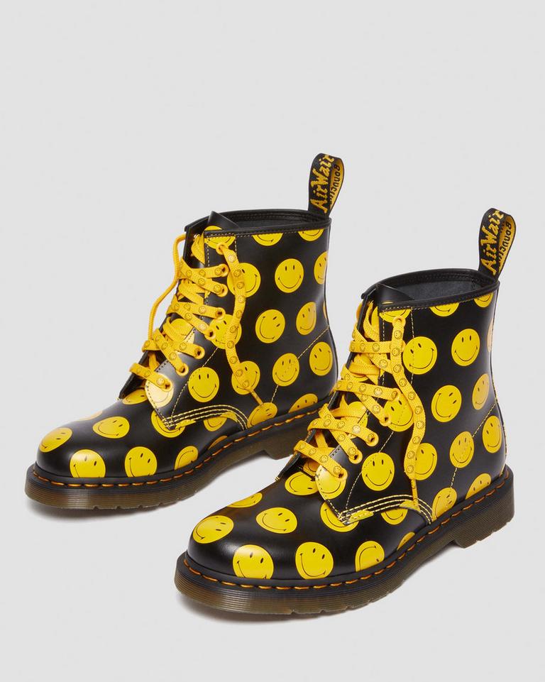 Dr Martens 1460 Smiley® Smooth Leather Støvletter Dame Svarte | 36910-COWX