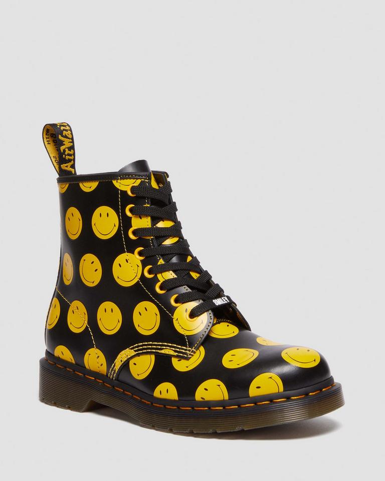 Dr Martens 1460 Smiley® Smooth Leather Støvletter Dame Svarte | 36910-COWX