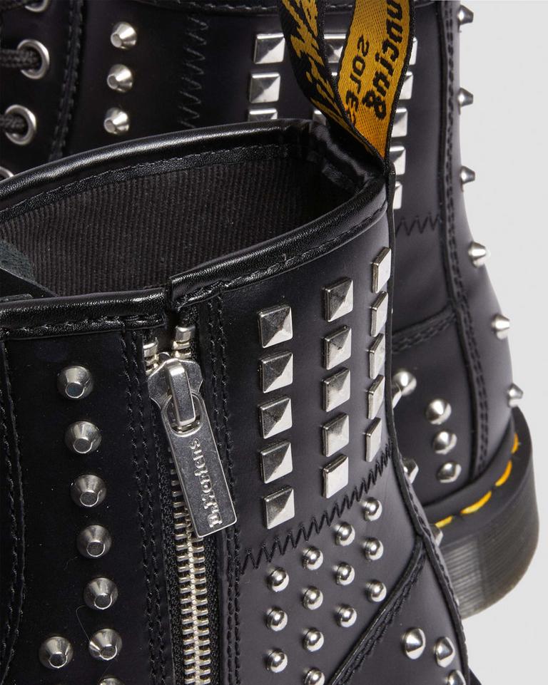 Dr Martens 1460 Studded Zip Atlas Leather Støvletter Dame Svarte | 54912-VMFZ